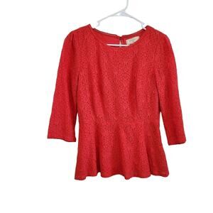 Moulinette Soeurs Lace Overlay Boat Neck 3/4 Sleeves Peplum Blouse Top Size 6